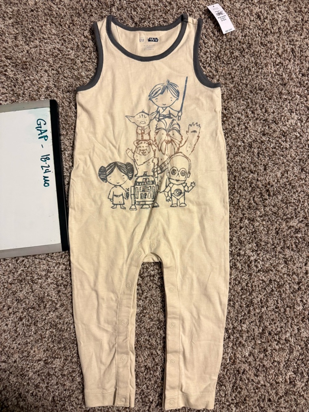 GAP Cream Romper with Gray Star Wars Sketches